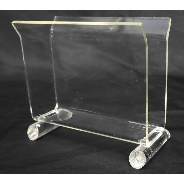 20th C. Mid-Century Modern Bent Lucite & Chrome Paper Basket & Letter Holder For Sale - Image 11 of 12