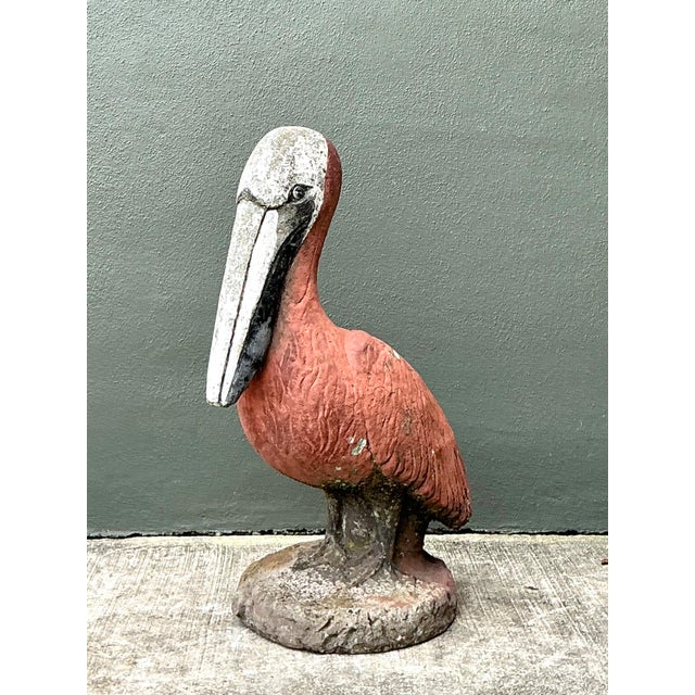 Vintage Painted Cement Pelican Sculpture For Sale - Image 9 of 12