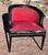 Vintage 1960's leather club chair; black leather trim and on arms and back, red plush velvet on seat and front, brass...