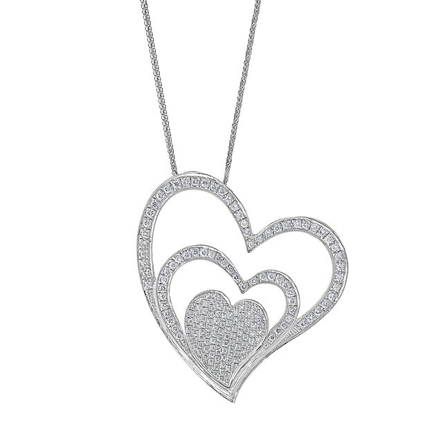 3.6 Ct Diamond 3 Heart Pendant or Necklace 18 K White Gold With 14 K Gold Chain For Sale In New York - Image 6 of 8