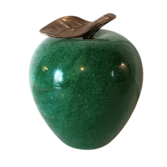 Figurative Vintage Green Marble Apple Paperweight With Brass Stem For Sale - Image 3 of 10