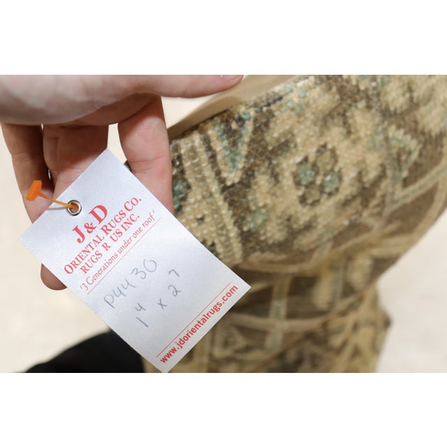 Neutral Brown Green Tan Wool Turkish Rug Pillow For Sale - Image 4 of 5