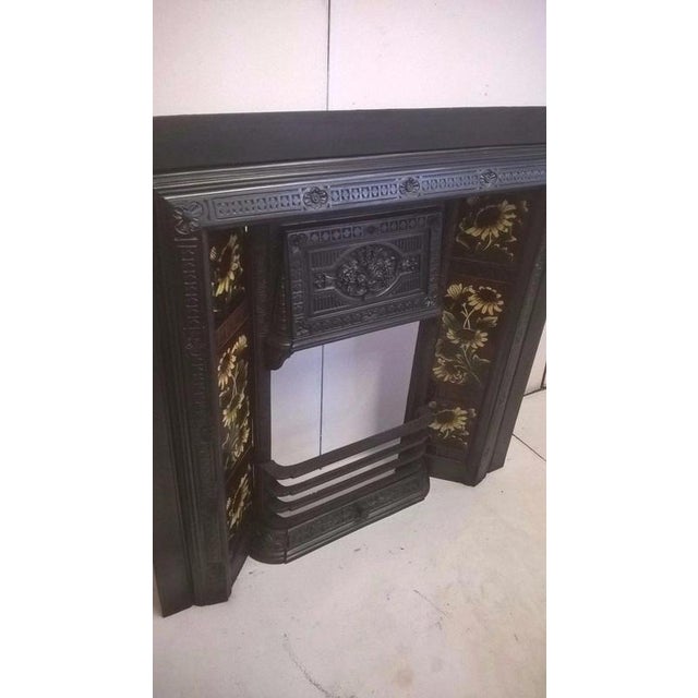 Antique Cast Iron Fireplace Insert with Original Tiles For Sale - Image 9 of 14
