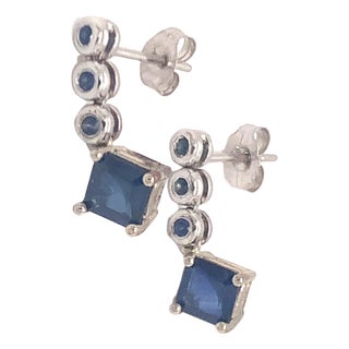 Natural Sapphire Dangle Earrings 14k Gold 1.32 TCW Certified For Sale