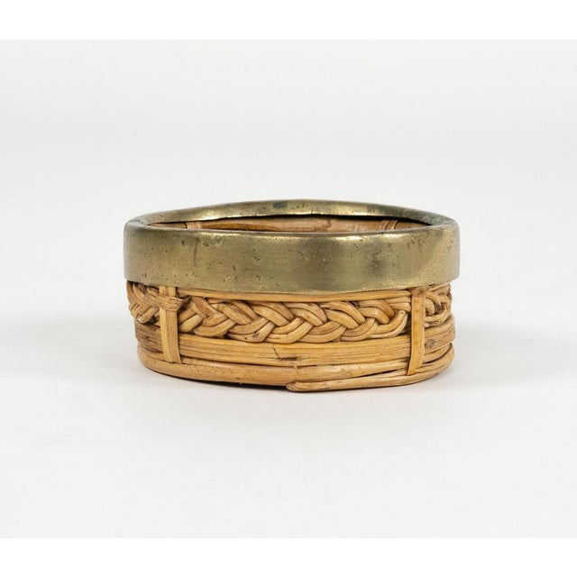 Mid-Century Modern Round Bowl in Bamboo with Rattan and Brass, 1970s For Sale - Image 6 of 15