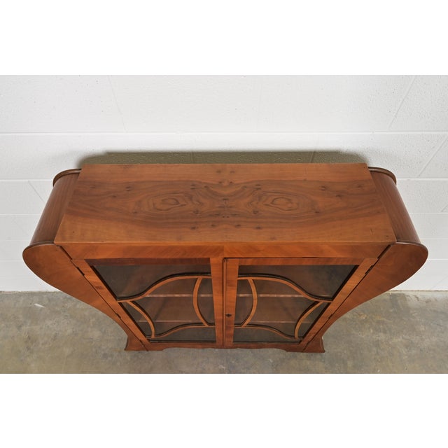 Brown Antique Art Deco Carved Walnut Bookcase or Display Cabinet, Circa 1920s For Sale - Image 8 of 11