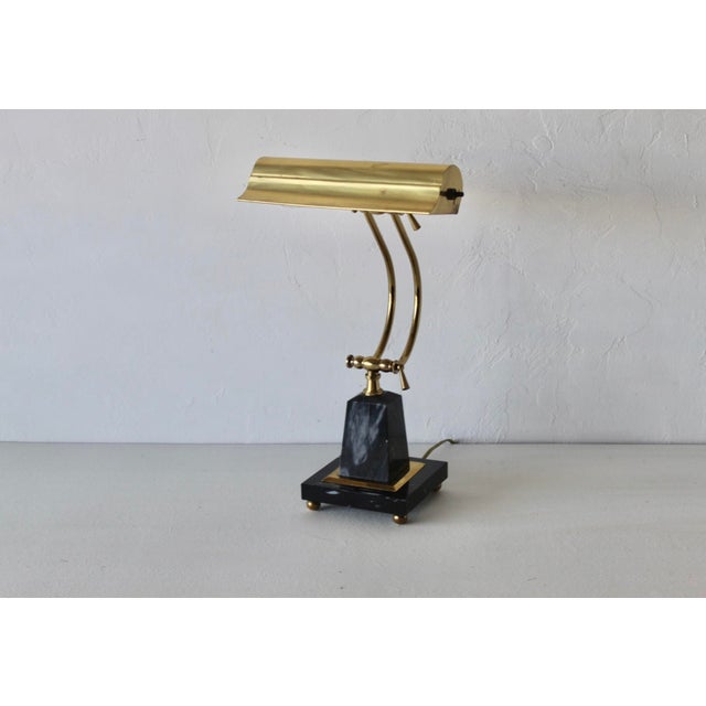 Mid-Century Modern Vintage Brass Office Table Lamp Marble Base For Sale - Image 3 of 17