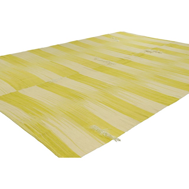 Rug & Kilim Oversized Rug & Kilim’s Contemporary Kilim in Beige & Yellow Stripes & Patterns For Sale - Image 4 of 7