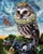 The King's Prey by Claudia Griesbach-Martucci | Oil on board Owl with a crown and a butterfly. For Sale