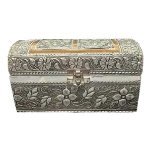 Vintage Copper and Tin Wooden Velvet Fitted Bangle Trinket Box