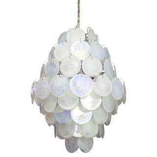 Large Vintage Italian Murano Chandelier with 87 White Alabaster Disks, 1990s For Sale