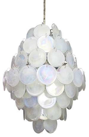 Large Vintage Italian Murano Chandelier with 87 White Alabaster Disks, 1990s
