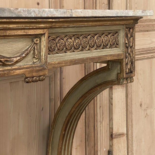 Bronze 19th Century French Louis XVI Marble Top Painted Console For Sale - Image 8 of 13