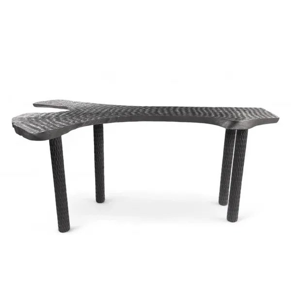 Black Hand Chiseled Black One Slab Bar or Console Table For Sale - Image 8 of 12