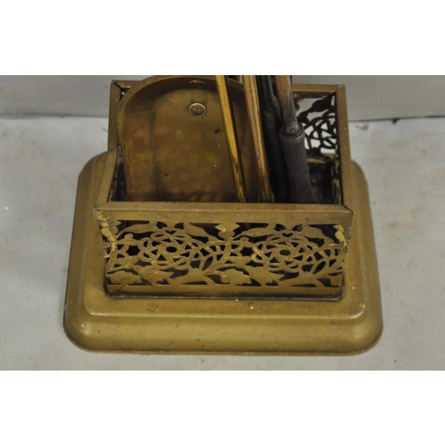 Metal Antique English Federal Brass Urn Finial Fireplace Tool Set With Stand For Sale - Image 7 of 12