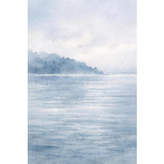 Misty Coastal Horizon, Minimalist Blue Seascape Art Print, 24″ × 36″ For Sale