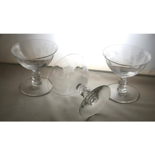 Mid 20th Century Heisey Rose Crystal Etched Glass Low Stem Dessert or