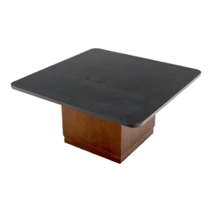 Cube Shape Oiled Walnut Pedestal Base Square Slate Too Coffee Center Table
