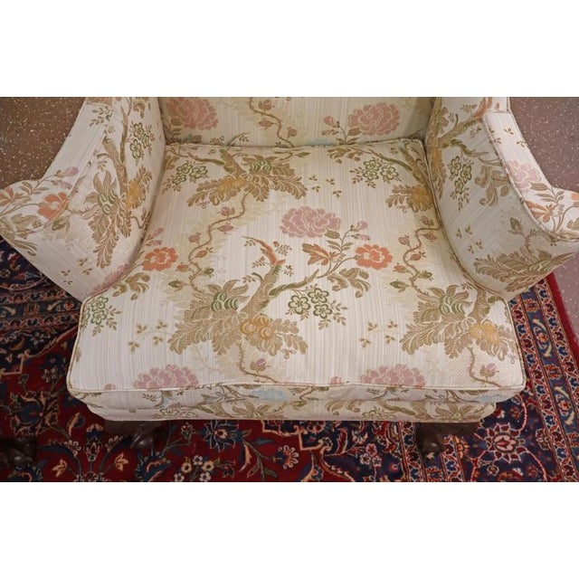 1980s Pair of Kittinger Colonial Williamsburg Scalamandre Fabric Fire Side Wing Chairs For Sale - Image 14 of 15