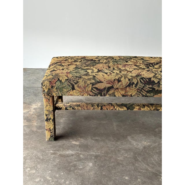 Traditional Fully-Upholstered Jacquard Tapestry Parsons Bench, 1980s For Sale - Image 3 of 16