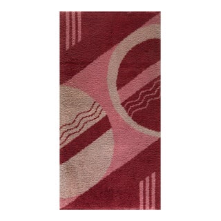 1930s Red Abstract Antique English Art Deco Carpet 3'x5'10" Handknotted Wool Rug For Sale