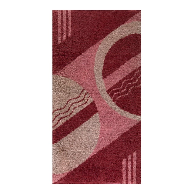 1930s Red Abstract Antique English Art Deco Carpet 3'x5'10" Handknotted Wool Rug For Sale