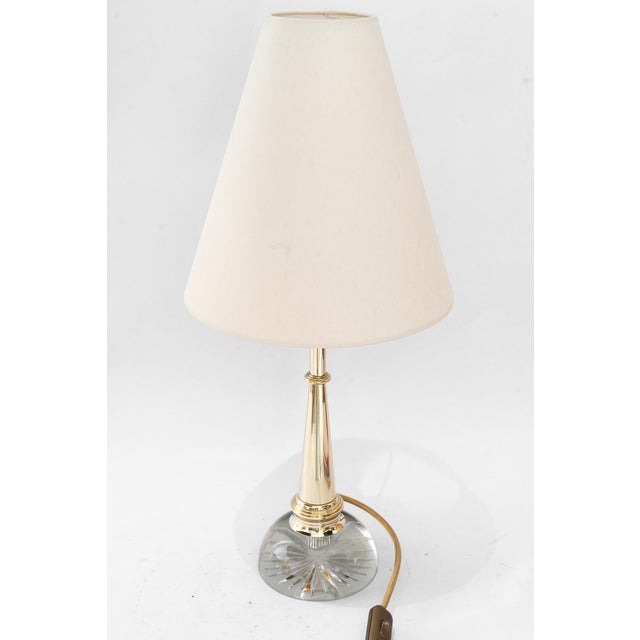 Large Art Deco Glass and Brass Table Lamp with Fabric Shade, Vienna, 1920s For Sale - Image 3 of 15