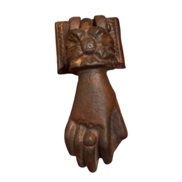 Metal Vintage Cast Iron Hand Door Knocker - Antique Victorian Style Architectural Hardware For Sale - Image 7 of 12