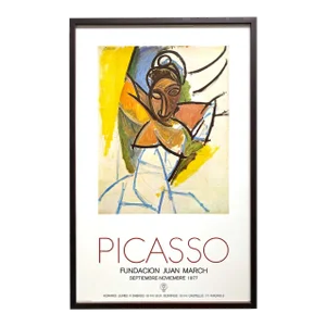 Pablo Picasso Vintage 1977 Mid Century Modern Cubist Lithograph Print Framed Exhibition Poster " Las Senoritas De Avinon " 1907