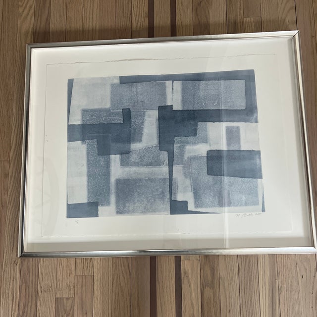 Original Signed Abstract Monotype With Silvered Wood Frame For Sale - Image 4 of 8