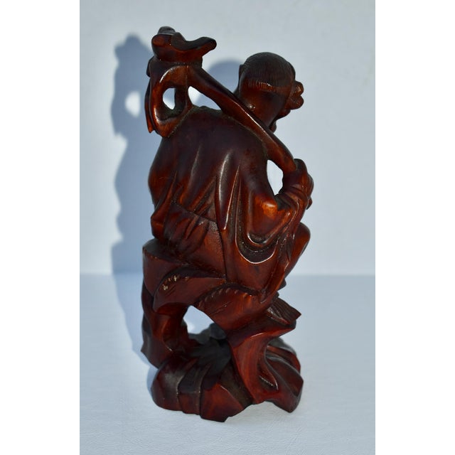 Vintage Chinese Hand Carved Rosewood Figurine of Wise Man For Sale - Image 10 of 13