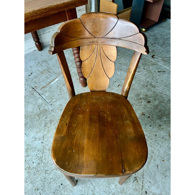 Antique Oak Wood Kitchen Table With Chairs For Sale In Chicago - Image 6 of 9