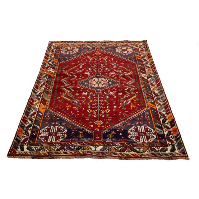 1960s 1960s Handmade Persian Shiraz Wool Rug in Red For Sale - Image 5 of 7