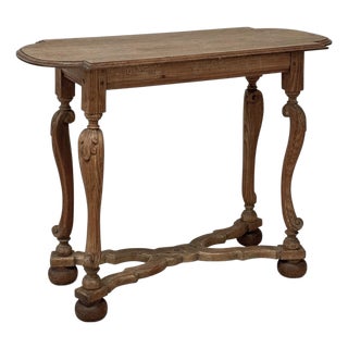 18th Century French Hand-Carved Side Table in Stripped Oak For Sale