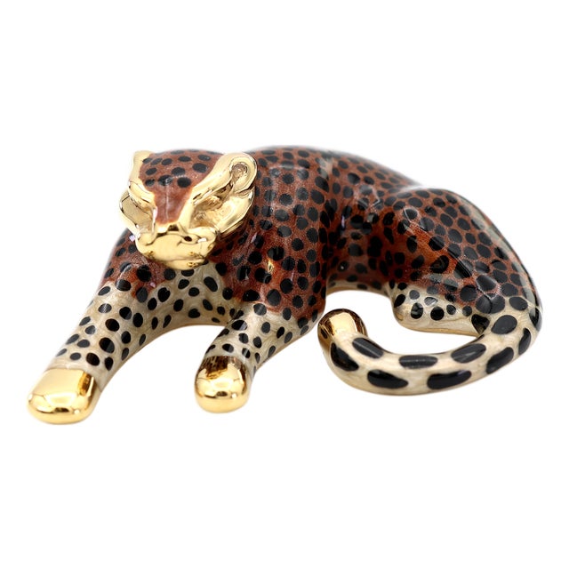 14k (585) Solid Yellow Gold Enamel Leopard Pendant Necklace For Sale