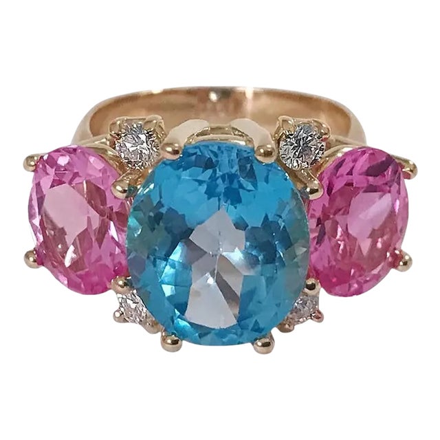 Christina Addison Medium Gum Drop Ring Blue Topaz Pink Topaz For Sale