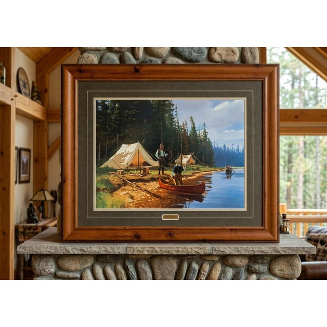 Green Large Framed Brett Smith Sporting Print 'Camp Fishermen' #107/950 With Uv Glass For Sale - Image 8 of 8