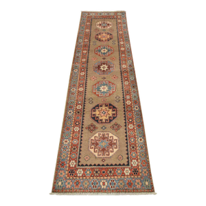 Kazak Runner 2’8” X 9’5” Brown Wool Tribal Hand-Knotted Oriental Rug