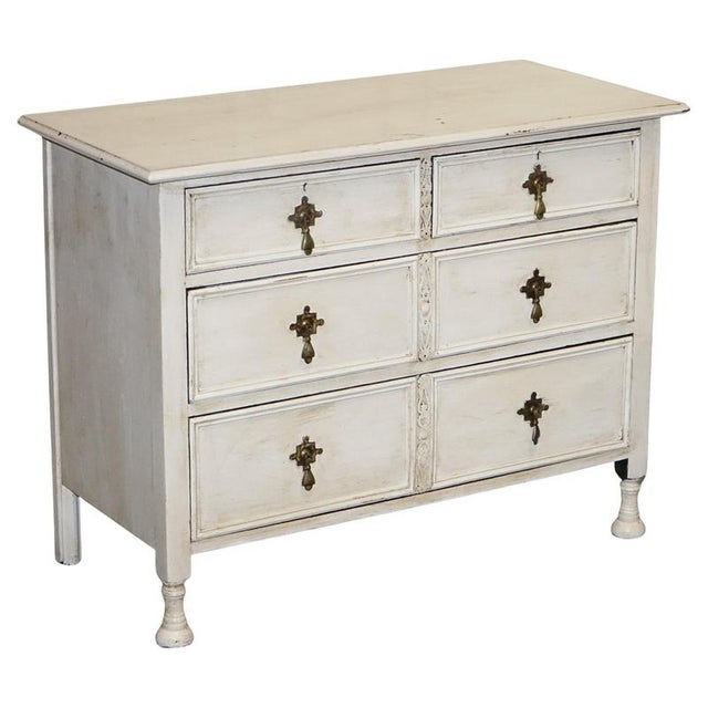 Victorian Hand-Painted Ivory Chest of Drawers with Brass Handles For Sale - Image 14 of 14