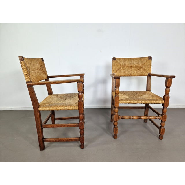 French Primitive Rush Chairs, 1930s, Set of 2 For Sale - Image 5 of 11