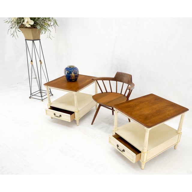 Henredon Walnut Banded Tops One Drawer End Tables Night Stands - A Pair For Sale - Image 12 of 12