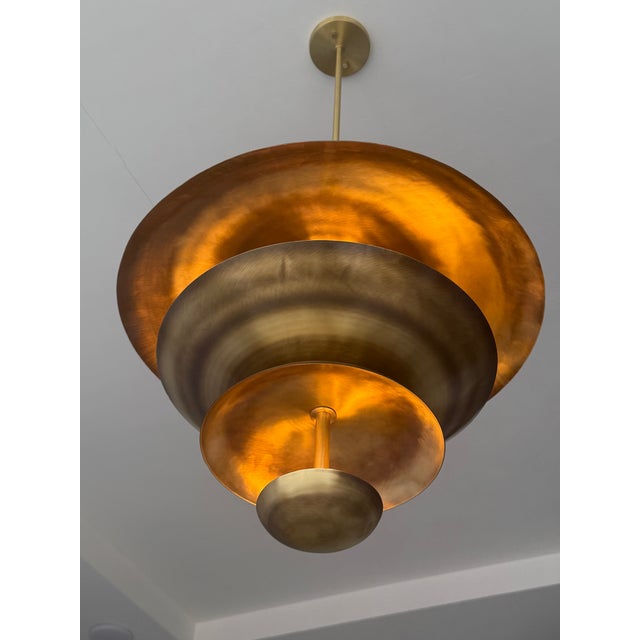 Handmade Solid Brass Tiered Chandelier: Modern Sculptural Pendant Light Fixture For Sale - Image 15 of 15