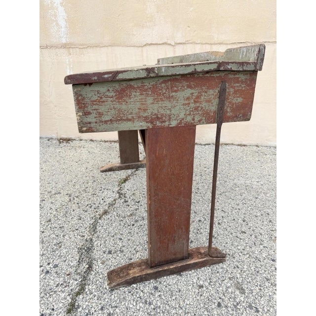 Antique French Primitive Rustic Green Distress Painted Flip Top Wood School Desk For Sale - Image 12 of 17
