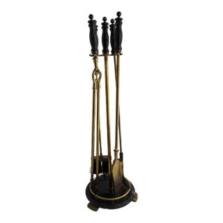 Gorgeous Vintage Brass & Marble Handle Fireplace Tool Set With Star For Sale