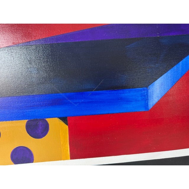 1980s Postmodern Geometric Abstract Acrylic on Canvas Painting, Unsigned For Sale In Miami - Image 6 of 12