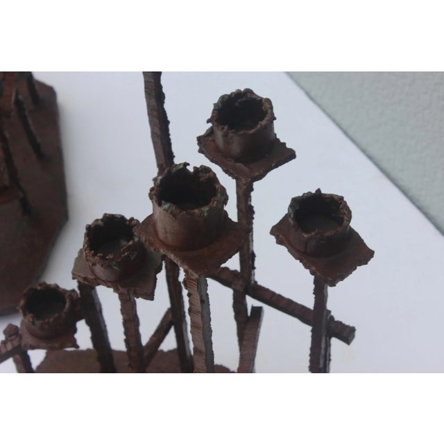 Paul Evans Attributed Welded Steel Brutalist Candlesticks For Sale - Image 9 of 12