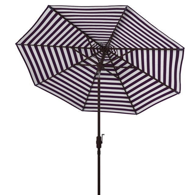 Spritely Home Athens 11Ft Round Crank Umbrella, Navy & White For Sale - Image 4 of 5