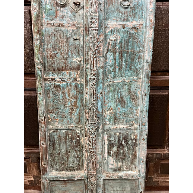 Antique Blue Barndoors Rustic Spanish Style Double Doors 82 For Sale - Image 9 of 9
