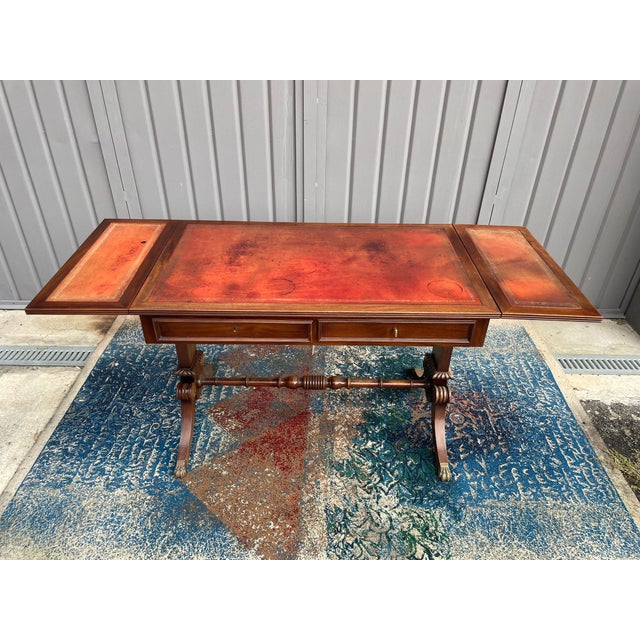 English Writing Desk with Flaps and Leather Top, 1900 For Sale - Image 11 of 18