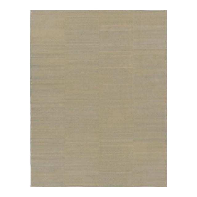Rug & Kilim’s Contemporary Rez Kilim in Brown and Teal Textural Stripes For Sale